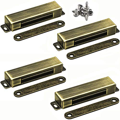 4 Pack Magnetic Cabinet Door Catch- Stainless Steel Closet Catches with Strong Magnetic- Furniture Latch 70 lbs (Bronze) - color: Bronze, size: 4