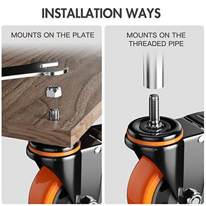 4 Inch Caster Wheels 3/8"-16x1 Threaded Stem Casters Set of 4 Heavy Duty - color: Orange, size: 4in(3/8"-16)
