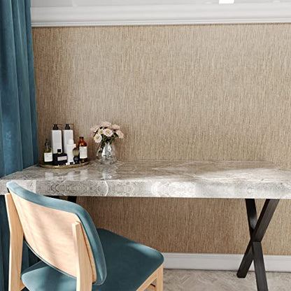 Decotalk Grasscloth Peel and Stick Wallpaper Grass Cloth Fabric Wallpaper for Cabinets Brown Fabric Contact Paper for Cabinets Waterproof Khaki Contact Paper Grasscloth Removable Modern 12"x120" - size: 12" x 120"