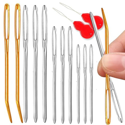 Pikdmin 11pcs Large Eye Sewing Needles Kit, Stainless Steel Large-Eye Blunt Needles & Bent Tapestry Needles for Tapestry,Sewing Wool,Weaving,Darning,Leather, Carpet Canvas Repair - size: 4 sizes/11 pcs