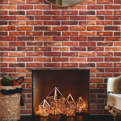 Abyssaly Brick Wallpaper Peel and Stick Red Bricks Wrapping Paper - color: Red, size: 17.7" x 393.7"