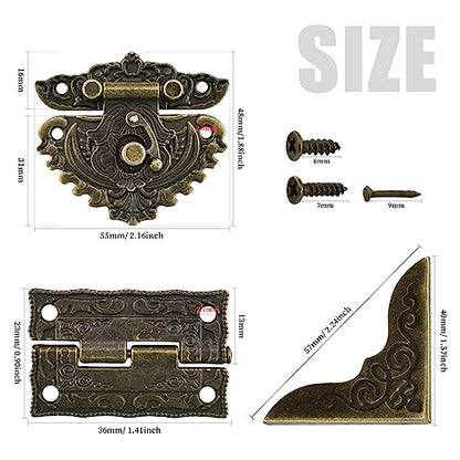 91Pcs Antique Engraved Decorative Hasp Latch Hinges with Screws