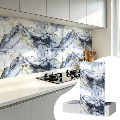 Vieshful 20 Pack 11.8"x23.6" Peel and Stick Backsplash Wall Panels, Self Adhesive Waterproof Back Splash Marble Tiles for Kitchen Bathroom, TV Walls, Living Room Blue (Not Real Tiles) - color: Blue