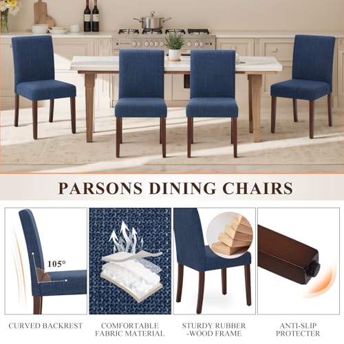 MALOL Upholstered Parsons Dining Chairs Set of 2, Modern Dining Room Chairs with Back, Fabric Kitchen Side Chairs with Wood Legs for Dinner Farmhouse Restaurant, Blue - color: Blue, size: Set of 2
