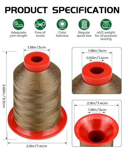 1000 Meters FIVEIZERO Extra Strong Upholstery Thread,Khaki Bonded Nylon Thread for Denim Leather,Craft,Machine,DIY and Home (1 Pack) CJ - color: Khaki