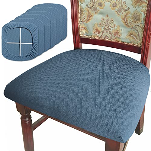 BUYUE Dining Room Chair Seat Covers Set of 6, TPU not Mixed, Friendly Jacquard Fabric Stretch Washable Slipcover for Kitchen Seat Cushions, Sky Blue-6PCS - color: Sky Blue, size: 6pcs