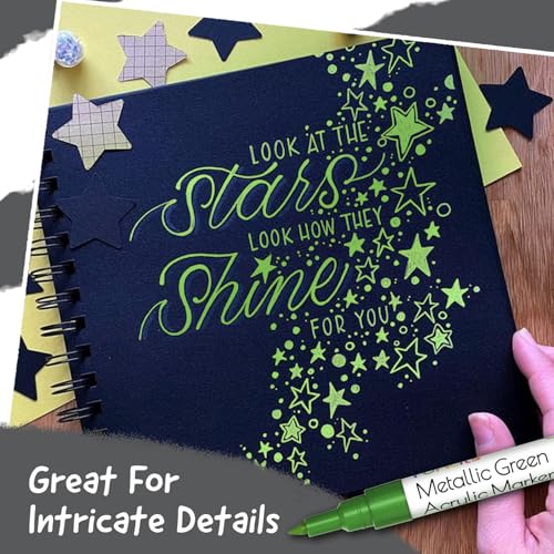 5 Green Paint Markers - Metallic Acrylic Pen for Rock Painting - color: Metallic Green