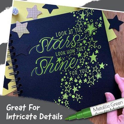 5 Green Paint Markers - Metallic Acrylic Pen for Rock Painting - color: Metallic Green