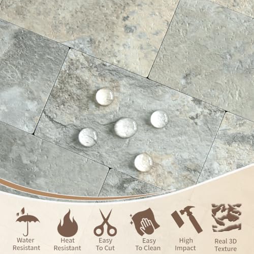DICOFUN 1 Sheet Grey Brown Slate Thick PVC Peel and Stick Backsplash Wall Tiles, 12"x12" Self Adhesive Subway Tile for Kitchen and Bathroom Backsplash - color: Grey and Brown Slate, size: 1 Sheet, 12"x12"x0.12"