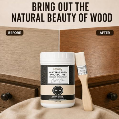 Water-Based Polyurethane for Wood, Clear Satin Finish, 8 fl oz - style: Water-Based Satin