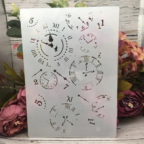 TIAMECH A4 Reusable Vintage Clock Dial Stencil for Painting - style: Clock Dial