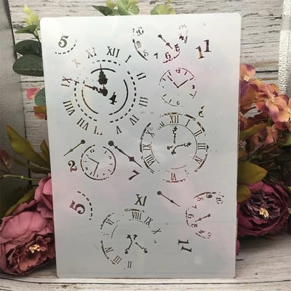 TIAMECH A4 Reusable Vintage Clock Dial Stencil for Painting - style: Clock Dial