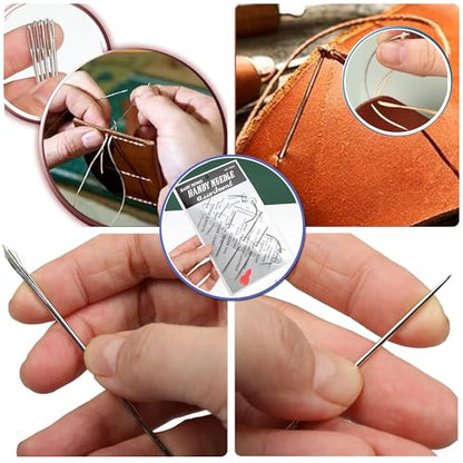 Pikdmin 21+3 Pcs Heavy Duty Hand Sewing Needles Kit, 15 Leather Hand Sewing Needle 6 Curved Needle and 3 pcs Needle threaders for Home Upholstery,Leather Needles for Hand Sewing,Carpet Canvas Repair - size: 21PCS&7SIZE