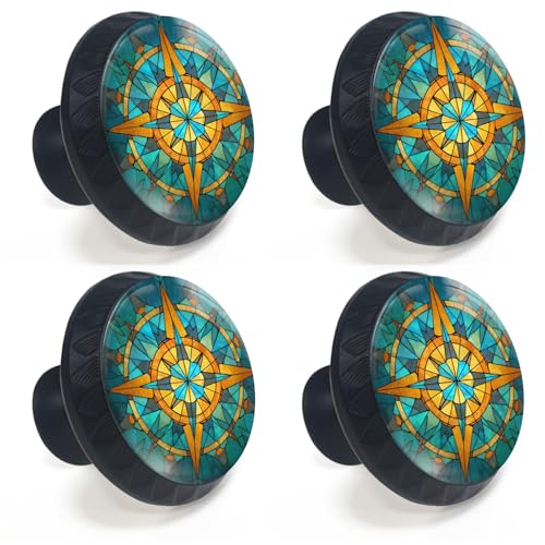4 Pack Stained Glass Nautical Compass Cabinet Knobs for Kitchen - size: 4PCS - 1.37"L x 1.1"W