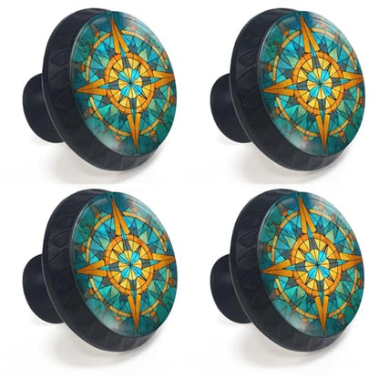 4 Pack Stained Glass Nautical Compass Cabinet Knobs for Kitchen - size: 4PCS - 1.37"L x 1.1"W