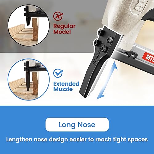 meite Upholstery Staple Gun with Extended Nose for 21 Gauge 1/2-Inch Crown Staples, Heavy-Duty Pneumatic Stapler for Woodworking, Carpentry, and Decoration DIY Projects (Model MT8016LN)