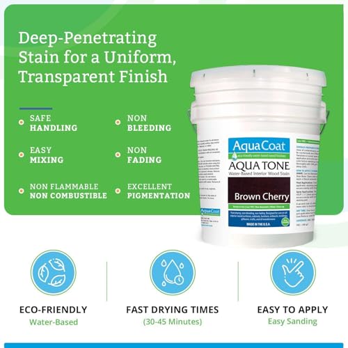 Aqua Coat Aqua Tone Water-Based Wood Stain (5-Gallon, Brown Cherry) - color: Brown Cherry, size: 5 Gallon