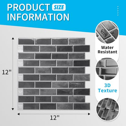 Art3d 10-Pack Marble Peel and Stick Backsplash, 12 x 12 in, Smoky Black - color: Smoky Black