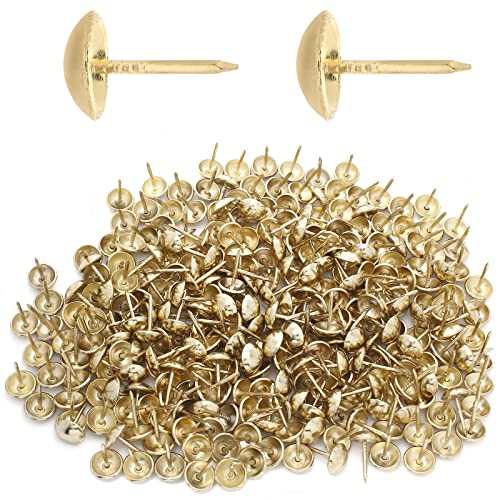 Jiozermi 300 Pcs Gold Upholstery Tacks, 0.43'' Round Head - color: Gold, size: 0.43" x 0.67" / 11 x 17 mm