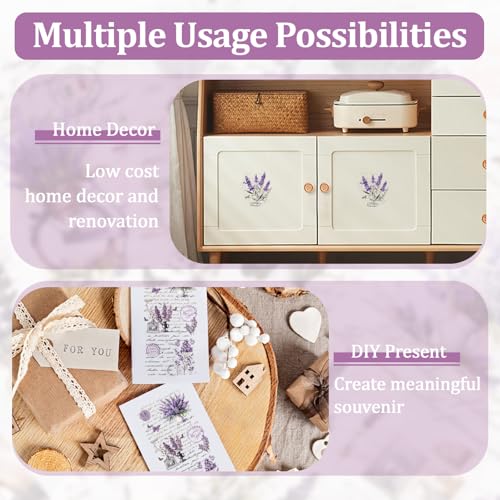 WANDIC Retro Rub On Transfer Stickers, 6 Sheets Lavender Decals Purple Flower Stickers Waterproof Decals Flower Stickers with Copywriting for Greeting Cards,12 * 6in - color: Purple Flower, size: 6 Sheets