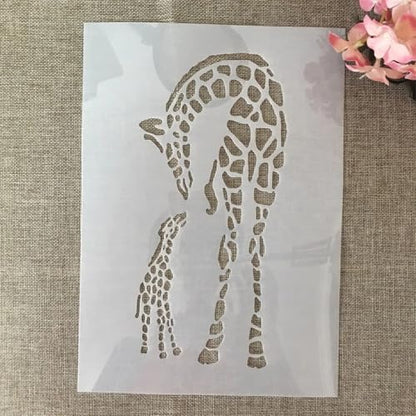 TIAMECH A4 Reusable Mum and Son Giraffe Stencil for Painting - style: Mum and Son Giraffe