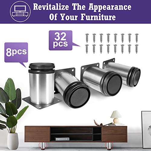 Stainless Steel Adjustable Furniture Legs 3 Inch - Silver - 8pcs - color: Silver, size: 3"
