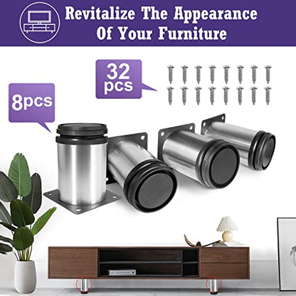 Stainless Steel Adjustable Furniture Legs 3 Inch - Silver - 8pcs - color: Silver, size: 3"