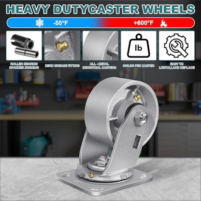 4" X 2" Caster Wheels, Heavy Duty Industrial Casters, Steel Casters 3200 LBS Capacity with Roller Bearing, Cast Iron Wheels, Metal Casters(4 Swivel) - style: 4"X 2"Wheel