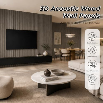 SMARTSTANDARD Wood Fluted Acoustic Wall Panels, 94x5.9in, 6Pcs, Dark Walnut - color: Dark Walnut