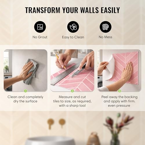 Select 5 Pack Peel and Stick Backsplash Chevron Tiles, 12x12in, Stone White - color: Stone White, size: Chevron Shape