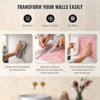 Select 5 Pack Peel and Stick Backsplash Chevron Tiles, 12x12in, Stone White - color: Stone White, size: Chevron Shape