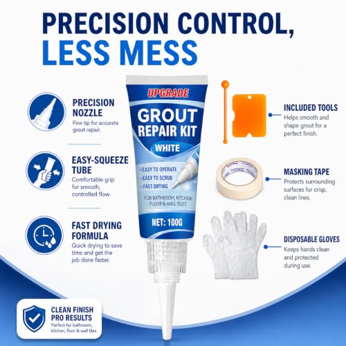 Tile Grout Repair Kit, 2 Pack Fast Drying Grout Sealer Tube