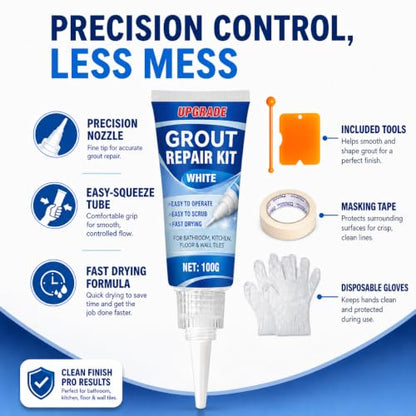 Tile Grout Repair Kit, 2 Pack Fast Drying Grout Sealer Tube