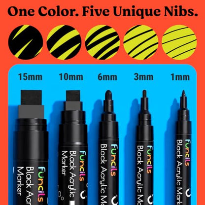 5 Black Acrylic Paint Marker Pens for Rock Painting, Wood, Glass - color: Black