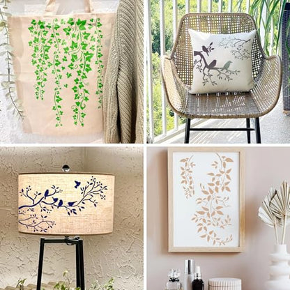 Tree Leaf Vine Stencils for Painting on Wood Large Bird Branches Stencils