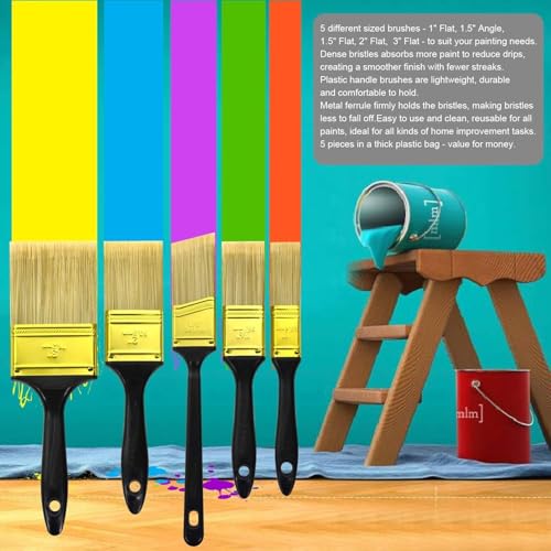 Great Andrew Paint Brushes, 30 PCS 1" 1.5" 2" 3" Flat 1.5" Angled - size: 30 PCS, 1",1.5",2",3"&1.5"A