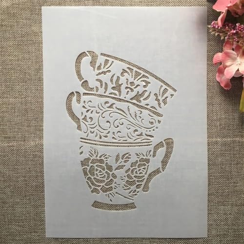 TIAMECH A4 Reusable Coffee Cup Stencil for Painting - style: Cups