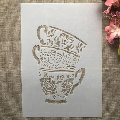 TIAMECH A4 Reusable Coffee Cup Stencil for Painting - style: Cups