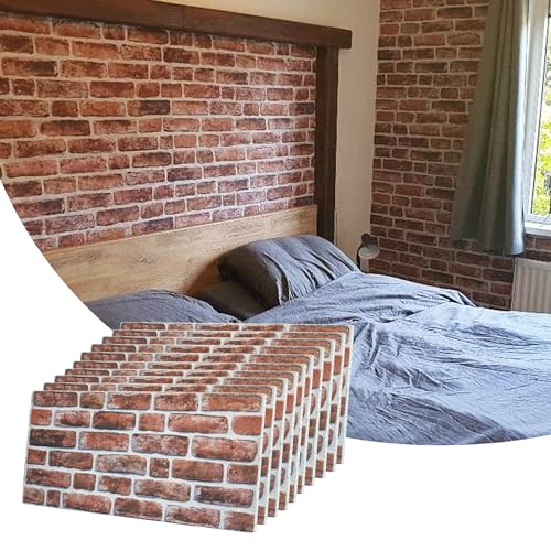 Dundee Deco 3D Wall Panels Faux Brick - Cladding, Mahogany Stone Look Wall Paneling, Styrofoam Facing for Living Room, Kitchen, Bathroom, Balcony, Bedroom, Set of 10, Covers 54 sq ft - color: Mahogany