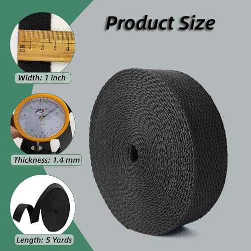 Cotton Webbing 1 Inch 5 Yards for Bag Strap Sewing Crafts, Black - color: Black