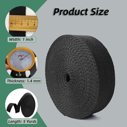 Cotton Webbing 1 Inch 5 Yards for Bag Strap Sewing Crafts, Black - color: Black