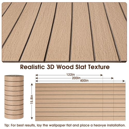 3D Peel and Stick Wall Panels PVC Grille Slat 118"x15.8" Self-Adhesive Wall Sticker Soundproof Paneling for Walls and Ceiling in Faux Oak Wood Grain Texture - color: Oak Wood Grain, size: 118"x15.8"