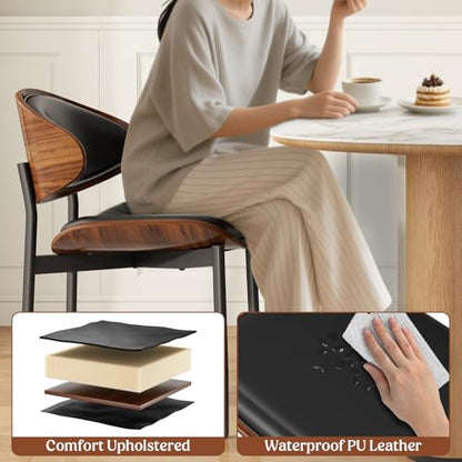 REONEY Dining Chairs Set of 4, Mid-Century Modern Kitchen Chairs, Black - color: Black Pu