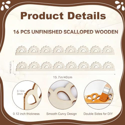Unfinished Scalloped Decorative Wood Trim - color: Heart-shaped15.7x1.57“-16pcs