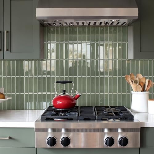 Alwayspon 11.4x9inchx10Pcs 3D Grey Green Peel and Stick Wall Tile Stickers - color: Grey Green