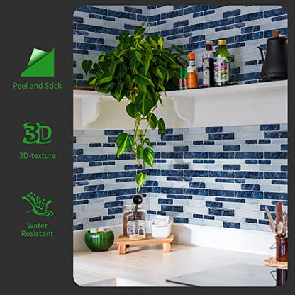 LONGKING Self-Adhesive Kitchen Backsplash, Marble Look Decorative Tiles (10 Tiles) (Dark Blue) - color: Dark Blue
