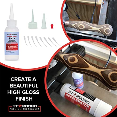 Starbond Super Fast Thin CA Glue Complete Refill Kit (16 oz) – Cyanoacrylate Super Glue with Extra Bottles, Caps, Microtips & Yorker Spout for Cracks, Joints, Woodworking, Woodturning & Model Building - size: 16 ounce