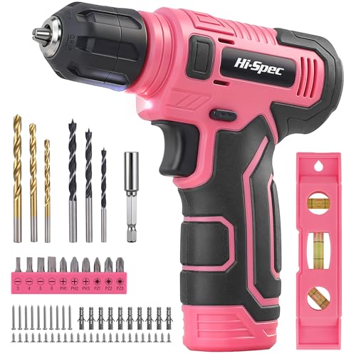 Hi-Spec 8V USB Power Drill Driver Bit Set with Hanging Kit for DIY, Pink - color: Pink, size: 75PCS
