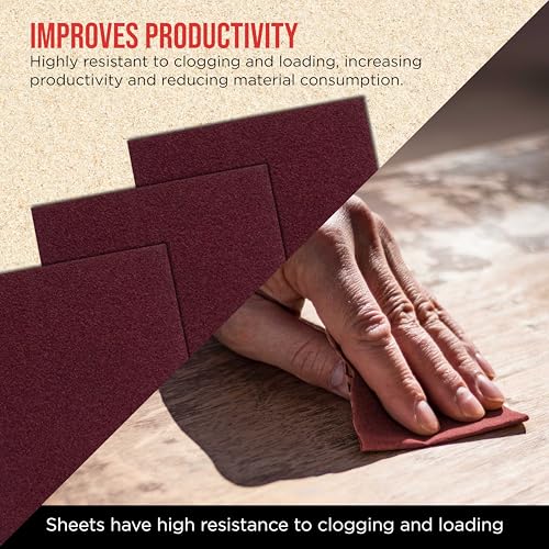 ProductionShop Premium Red 120 Grit 1/4 Sheet Size Red Sanding Sheets, Box of 30 - Hook & Loop Backing Sandpaper, Medium-Cut Abrasive - Fits Palm Sanders, Hand Sanding Blocks - Woodworking, Auto Paint - style: 120 Grit