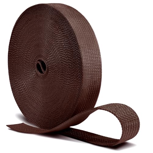 CooBigo 12 Yards Webbing 3/4" & 1" & 1.5" & 2" Polypropylene Webbing Strap 3/4 Inch 1 Inch 1.5 Inch 2 Inch Wide Webbing Strapping for Bags/Lawn Chair/Pool Solar Cover DIY Crafting - color: DarkBrown, size: 1"- 12 Yards